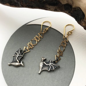 Cosmic Flying Bat Earrings with Fire Earth Air and Water Elements Sacred Geometric Hook Earrings image 1