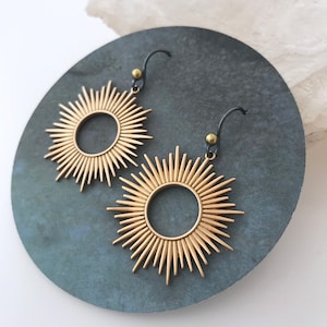 Large Circle Sunburst Earrings - Bronze and Oxidized Silver Celestial Earrings