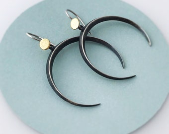 Inverted Crescent Moon Earrings - Oxidized Sterling Silver