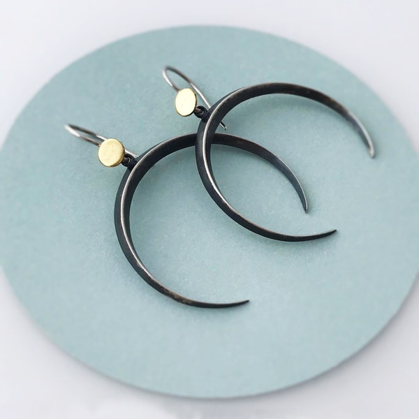 Inverted Crescent Moon Earrings - Oxidized Sterling Silver