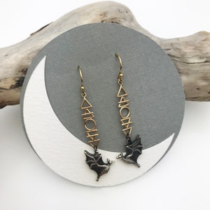 Cosmic Flying Bat Earrings with Fire Earth Air and Water Elements Sacred Geometric Hook Earrings image 7