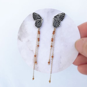 Silver and Gold Butterfly Wing Earring with Citrine Beads - Romantic Butterfly Earrings