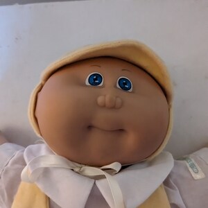 doll 14" Cabbage Patch Preemie yellow romper sail boat cap blue eyes no hair shoes no papers vintage 1984 boy  b99927