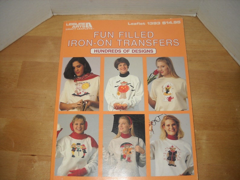 Leasure Arts craft leaflet 1393 Iron-on Transfer Book 1992 Hundreds of Designs 58 thick 8 12 by 11 like new