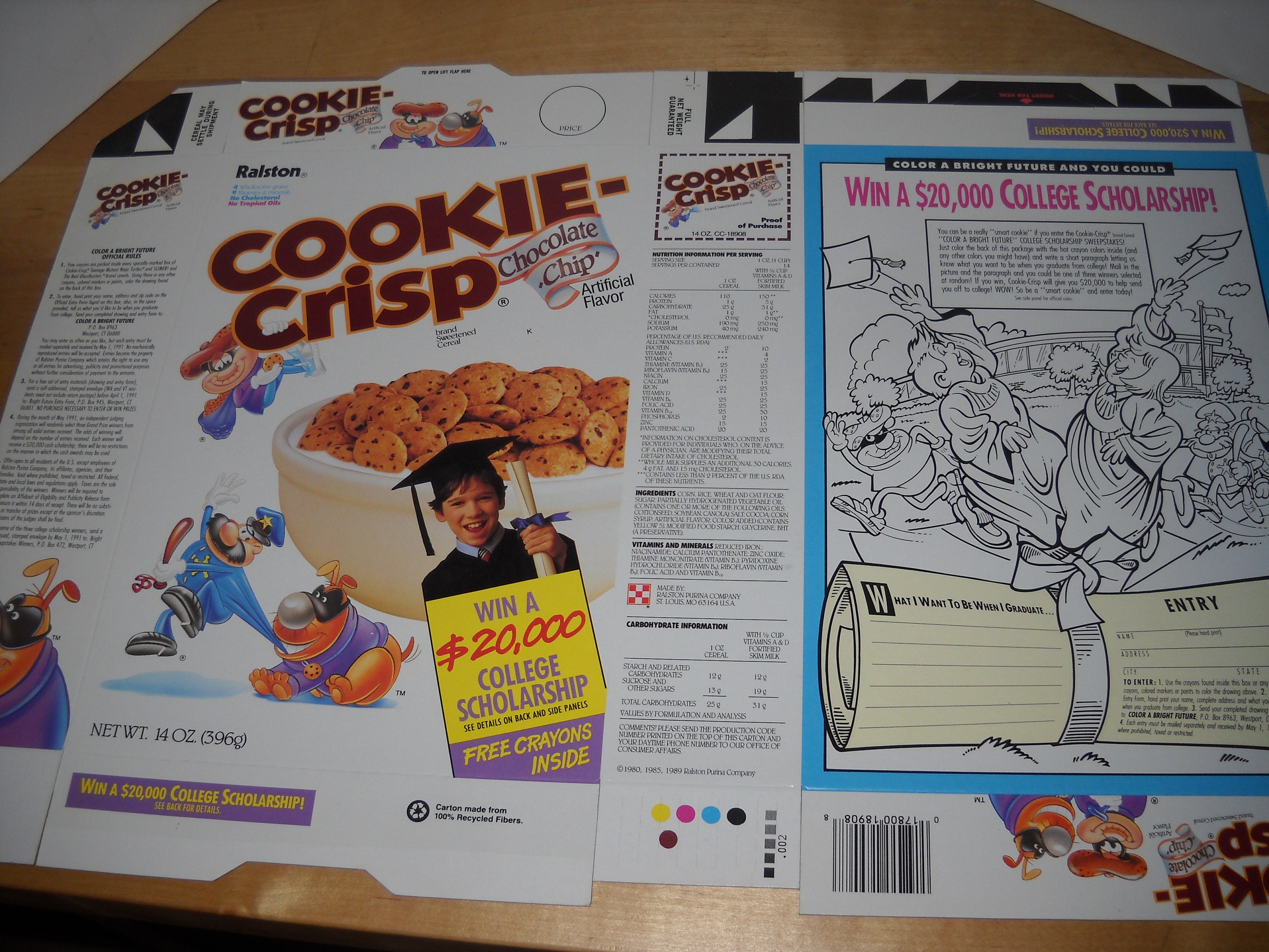 Cereal Box Cookie Crisp Ralston Purina 1989 Unused Factory Etsy UK