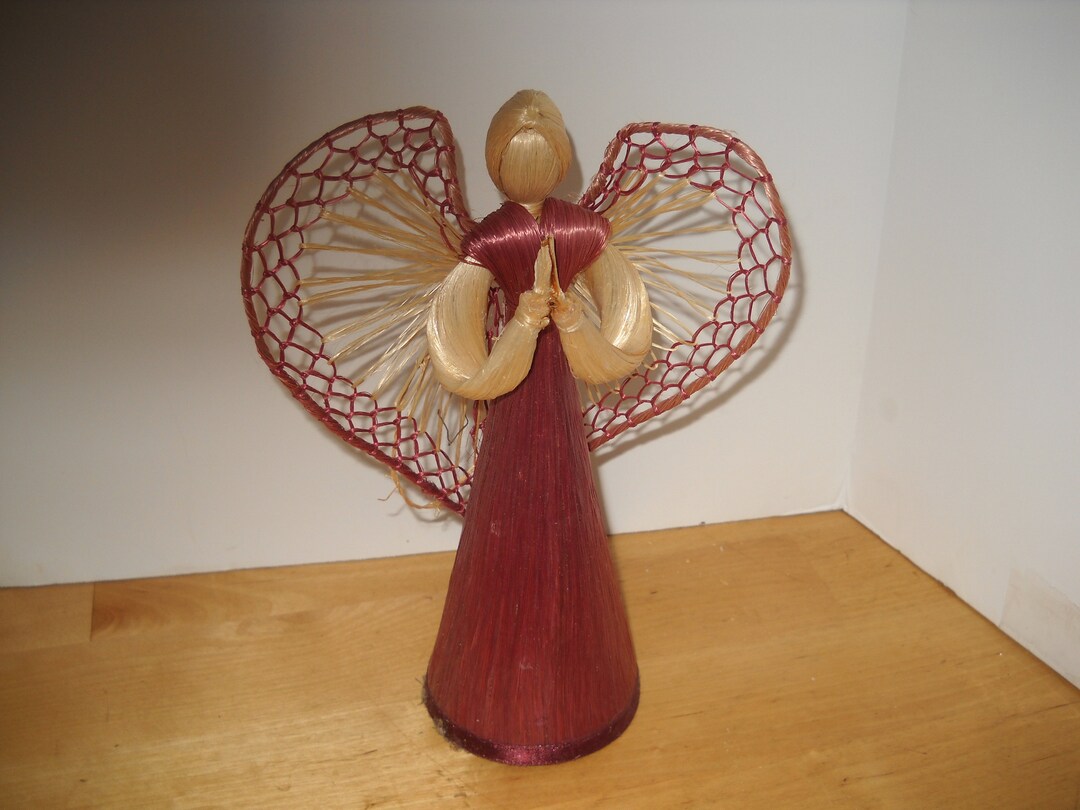 Angel Corn Husk Christmas Tree Ornament Maroon Robe Gown Etsy