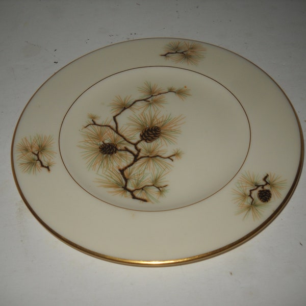 Lenox China W331 PINE cone needles smooth surface brown on white bread plate 6 3/8"  b28927