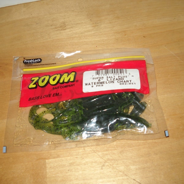 Zoom lure bait 6" lizard Watermelon super salt plus 9 pieces 002-051 in factory sealed freshlock bag New old stock box 26927