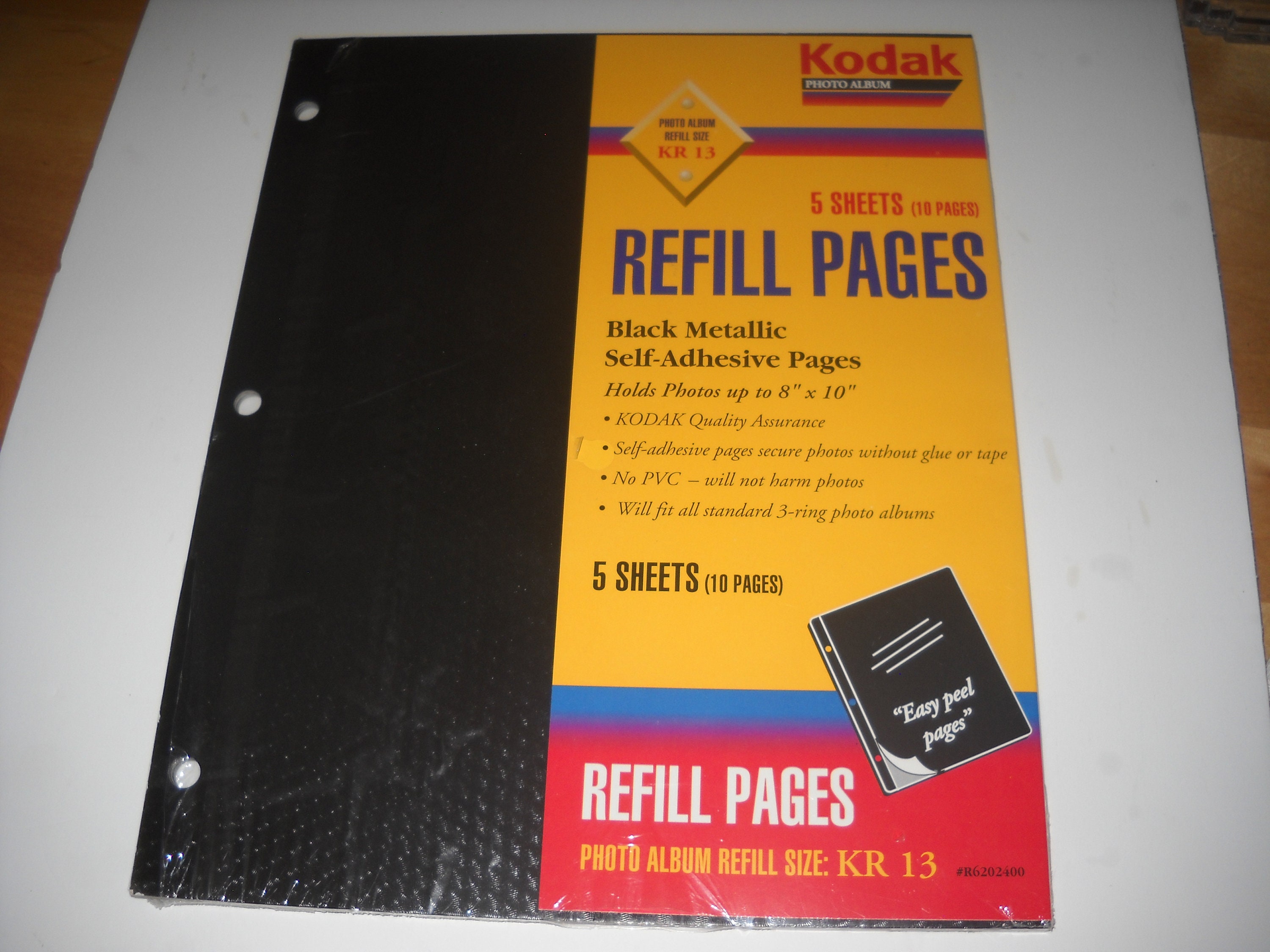 Kodak Photo Refill Pages 5 Sheets 10 Pages Black Metallic Self Adhesive  Pages 3 Ring Binder NEW Old Stock Holds up to Size 8 by 10 110 