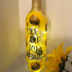 Hand Painted &quot;You are my Sunshine&quot; Sunflowers Wine Bottle Light