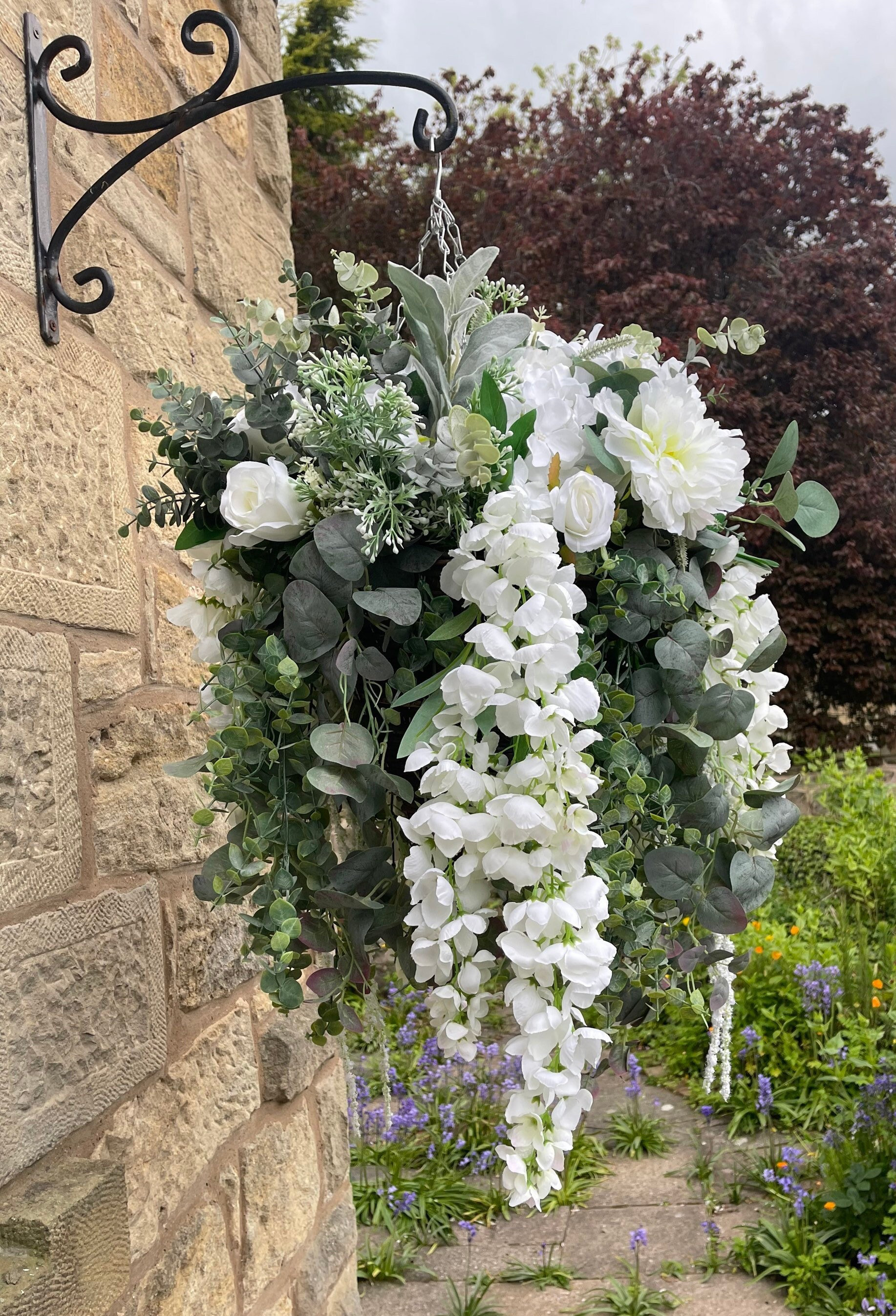 XL Artificial Floral Hanging Basket, Outdoor Hanging Basket, Flower Basket  - Etsy