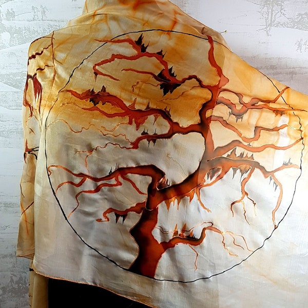 Hand Painted Silk Scarf, Japanese Maples, Długi jedwabny szal, Japońskie klony