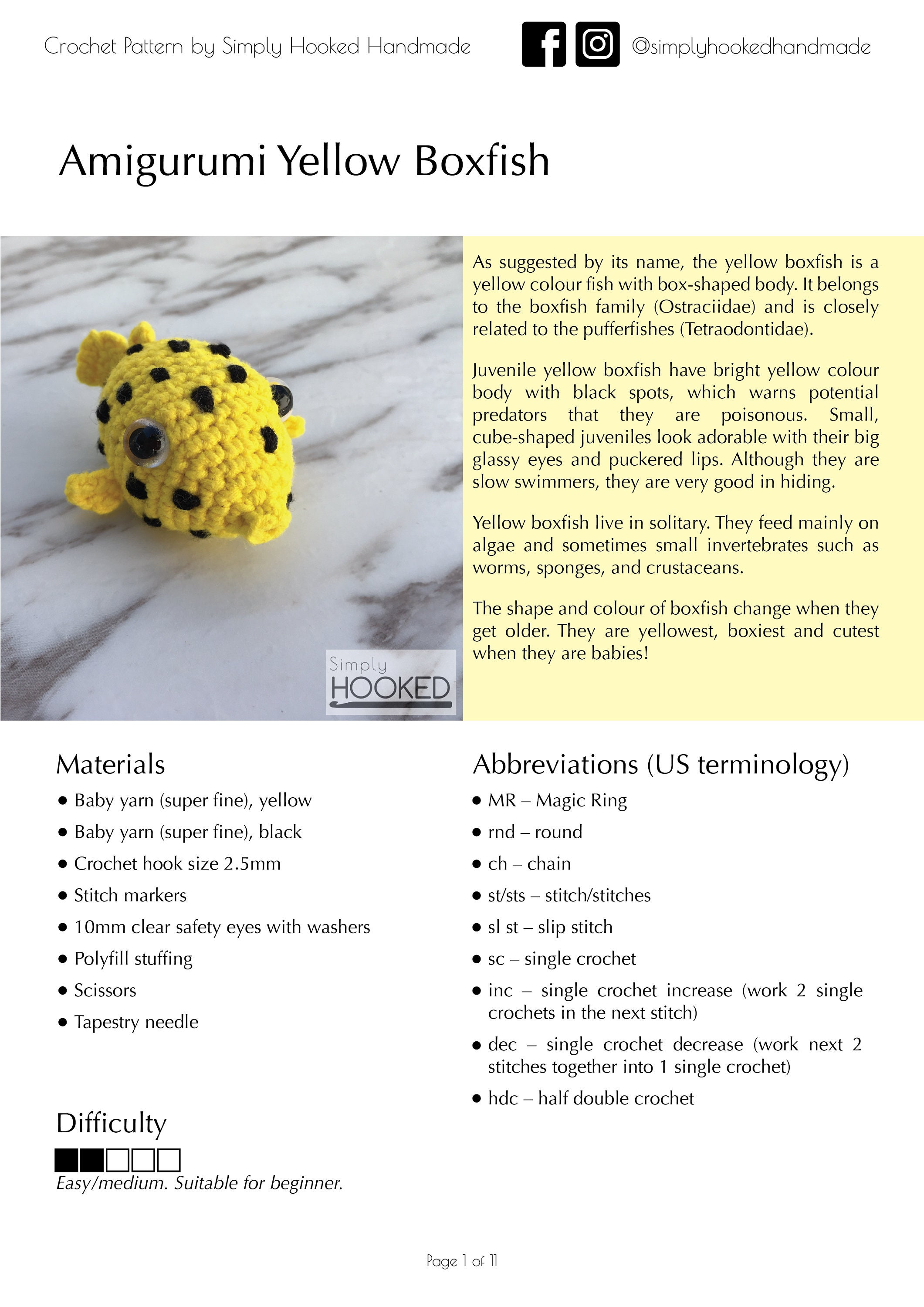 Yellow Boxfish - Amigurumi Crochet Pattern - Etsy