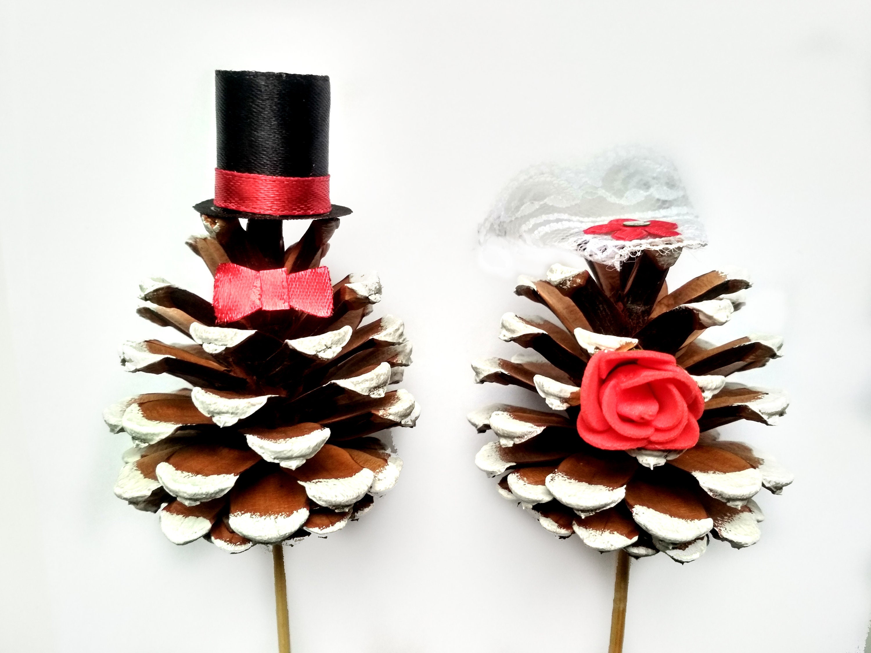 Wedding Pine Cone Cake Topper / Mr Mrs Topper / Bride Groom / Etsy
