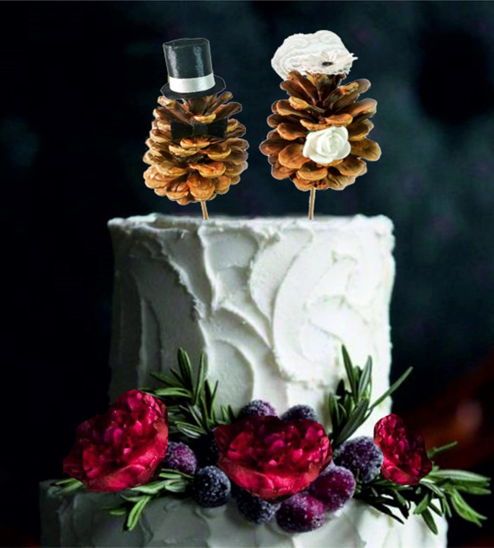 Wedding Pine Cone Cake Topper / Mr Mrs Topper / Bride and Etsy