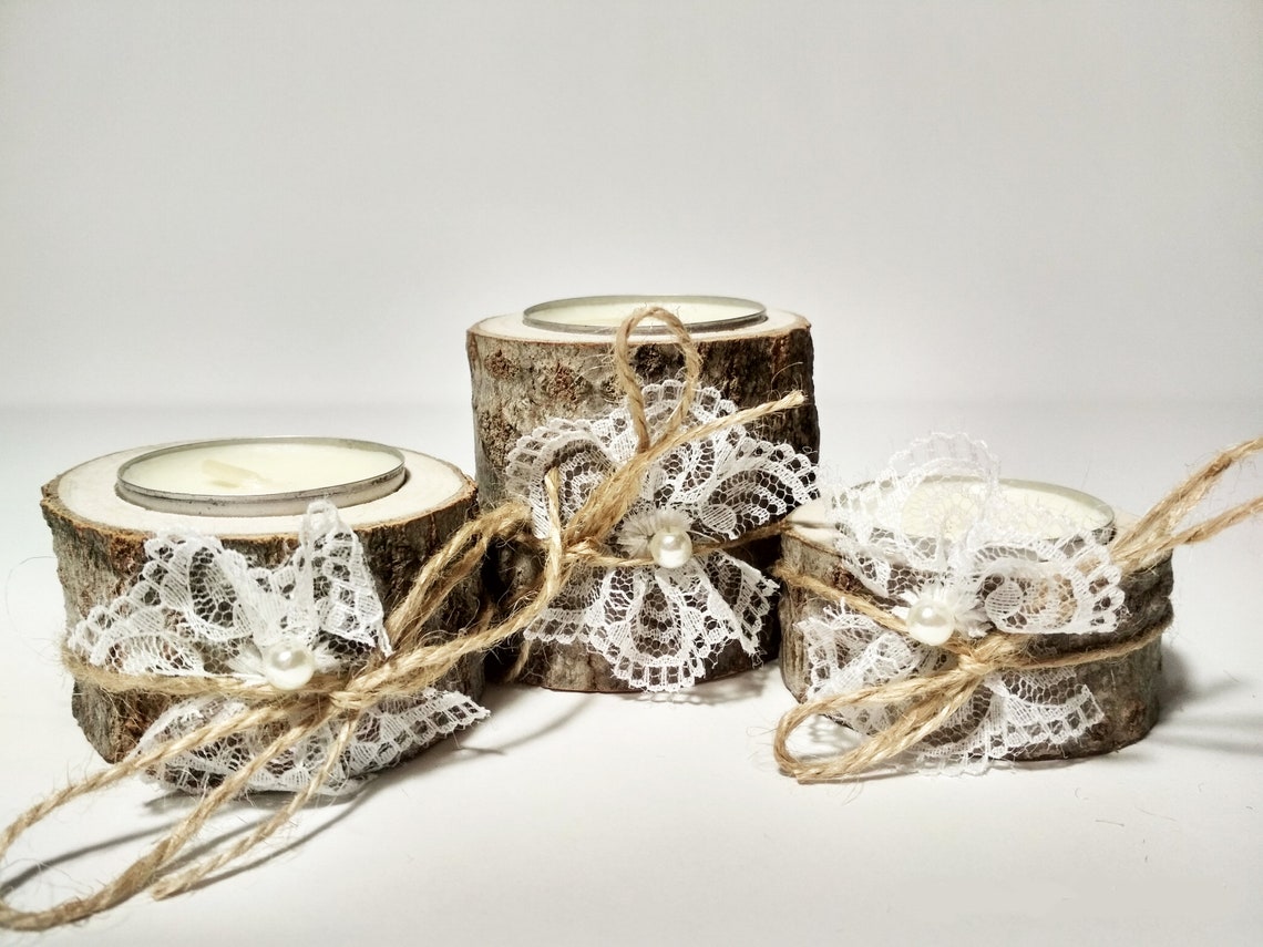 Rustic Wedding Candle Holders Wood Tea Light Holder Wedding Etsy
