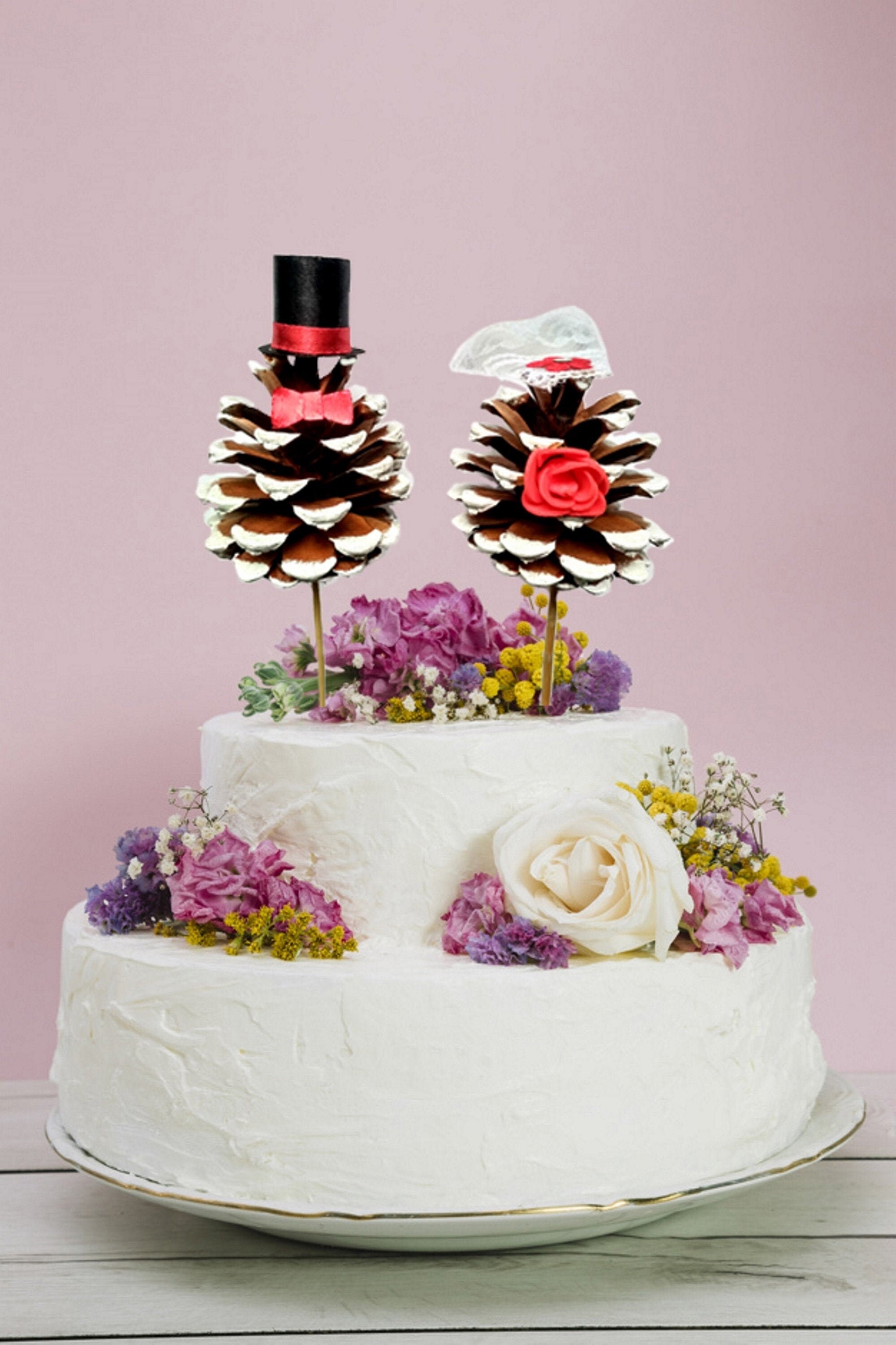 Wedding Pine Cone Cake Topper / Mr Mrs Topper / Bride Groom / Etsy