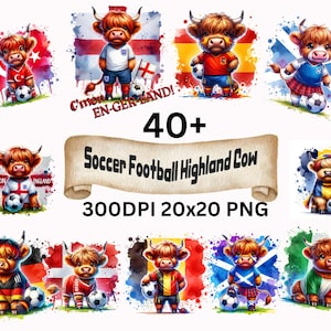 40+ Highland Cow Football SVG, voetbal clipartbundel - European National Cup Teams | 20 x 20" 300 dpi png-bestand | Digitale download Football Nations