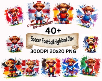 40+ Highland Cow Football SVG , Soccer Clipart Bundle - European National Cup Teams | 20x20" 300dpi PNG | Digital Download Football Nations