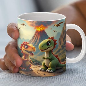 Dinosaur Mug Wrap PNG, Cute Dinosaur Digital Mug Wrap, Volcano Dinosaur Coffee Cup Design, Instant Download for 11oz 15oz Mugs