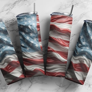 USA Flag 3D Tumbler Wrap 3D Sublimation Tumbler Design 20oz Straight Skinny Tumbler Wrap, High-Quality PNG, Digital Download