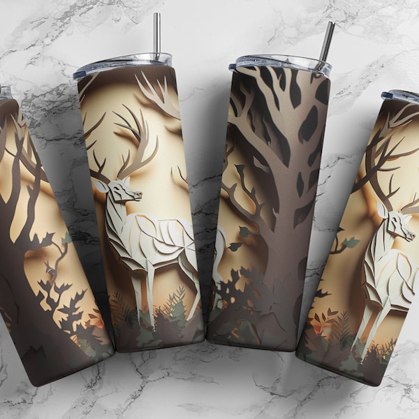 3D Stag Tumbler Wrap 3D Sublimation Tumbler Design 20oz Straight Skinny Tumbler Wrap, High-Quality PNG, Digital Download Coffee Mug Png