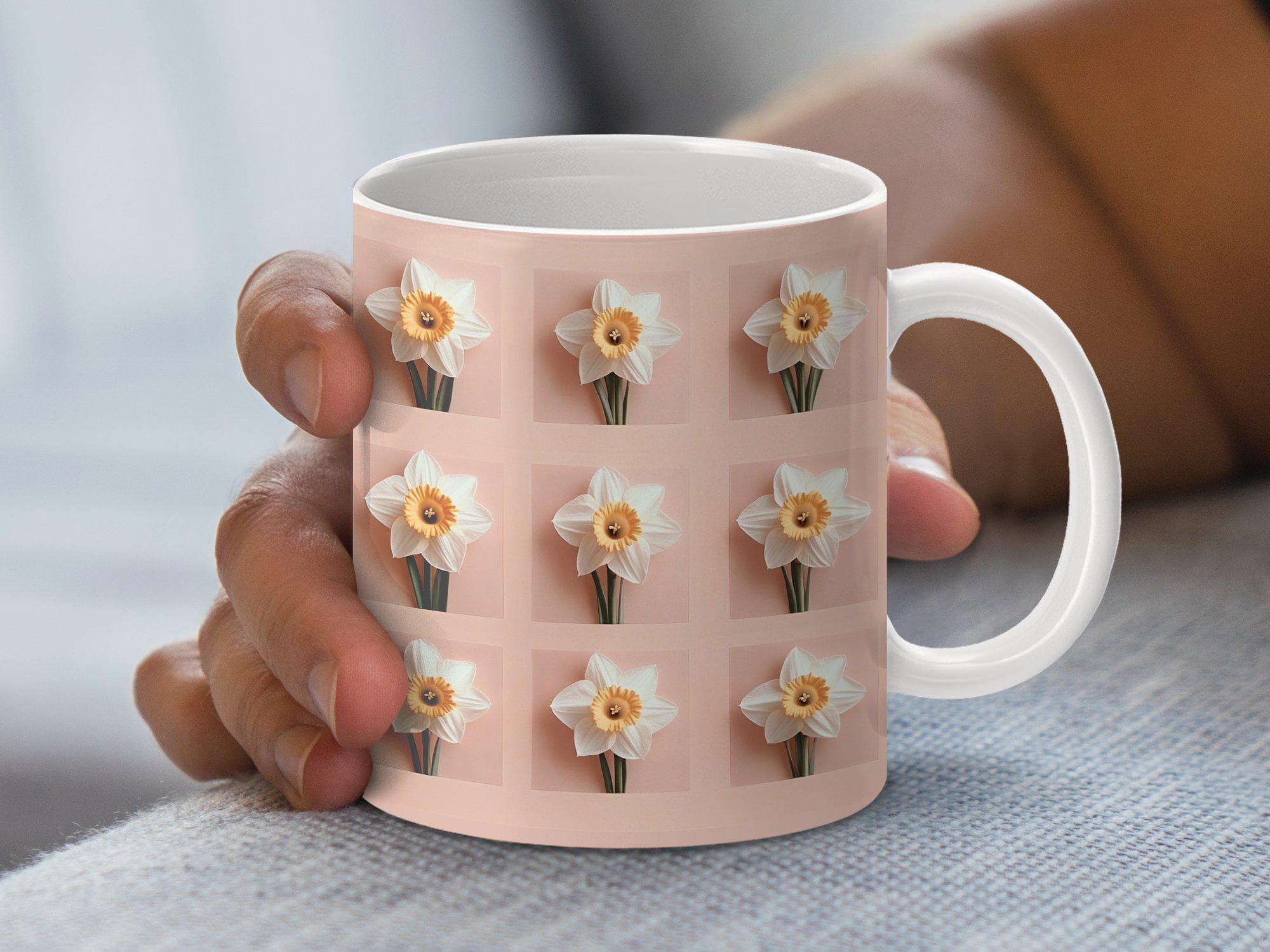 水仙の花柄マグカップラップ PNG 昇華デザイン デジタルダウンロード