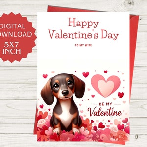 Adorable carte de Saint-Valentin de maman de chien de teckel à ma femme - carte de voeux imprimable de téléchargement numérique, PDF imprimable, maison romantique