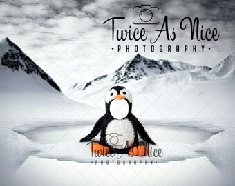 Penguin Face Insert Newborn Digital Backdrop, digital background newborn,  backdrop newborn, newborn digital composite, newborn background