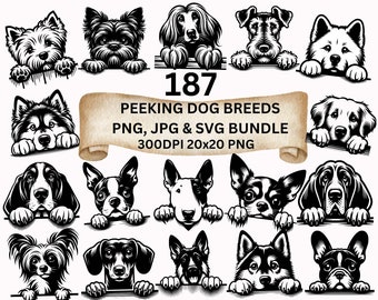 Peeking Dogs SVG Bundle: 187 Dog Breeds Clipart, Bulldog, Dachshund, German Shepherd, Shih Tzu & More - Digital Download png for Cricut