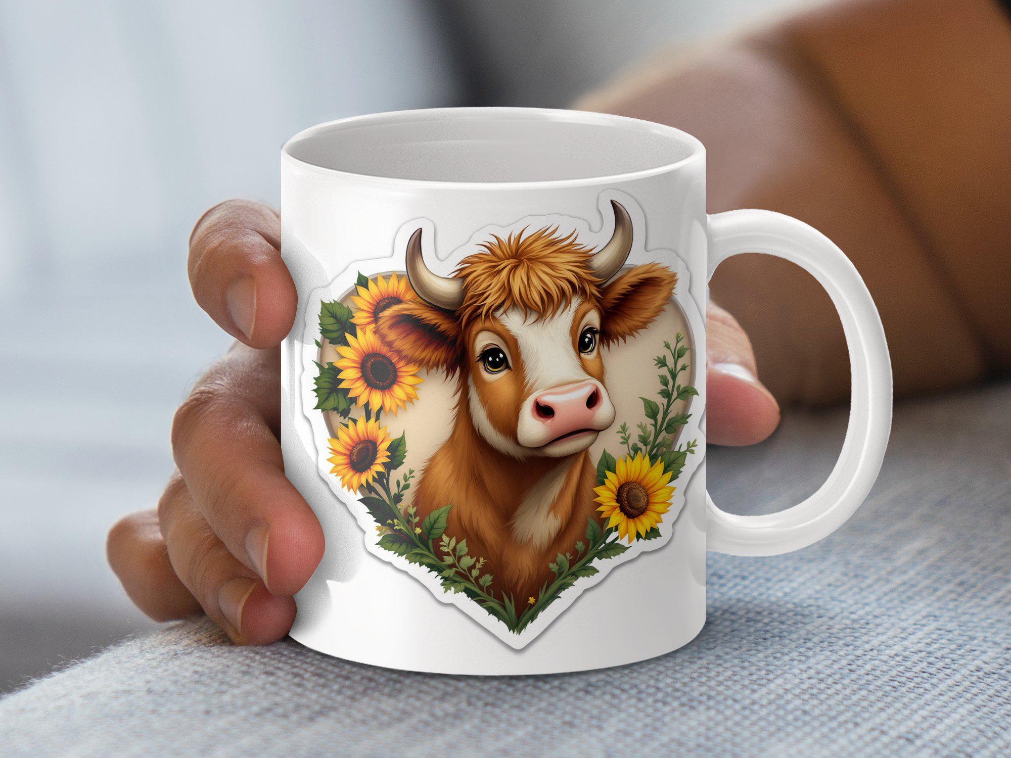 Adorable Cow and Sunflower Mug Wrap Digital Download 11oz 15oz PNG Files, Cute Cow Mug Art Instant Download Home Decor