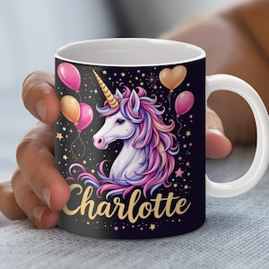 Einhorn Mug Wrap Design PNG, süßes Einhorn und Luftballons Becher Design, Einhorn druckbare Becher Sublimation, personalisierte Einhornbecher
