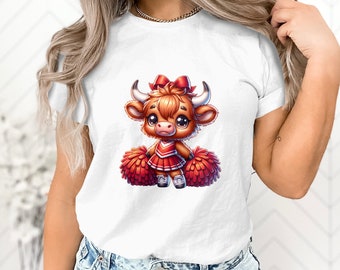 Cute Highland Cow PNG & SVG Cheerleader Cow Digital Art, Cartoon Animal Clipart, Instant Download, 20x20 Transparent png and svg