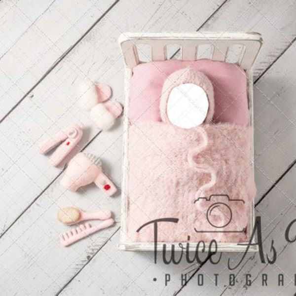 Newborn Digital Backdrop - Baby Pink Beautician Theme | Hairdresser Baby Bed Scene | Perfect for Parent Professionals | Customisable