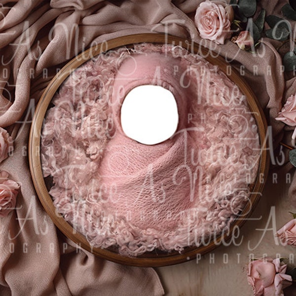 Newborn Digital Backdrop, Floraldigital background newborn, newborn face insert backdrop, newborn girl digital composite, nest with flowers