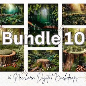 Bundle of 10 Woodland Newborn Digital Backdrops, Forest Theme Baby Photo Backgrounds for Boys and Girls , Baby digital templates