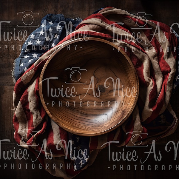 Newborn Digital Backdrop ,American flag backdrop newborn, newborn, digital composite, baby digital background , wooden bowl digital prop,