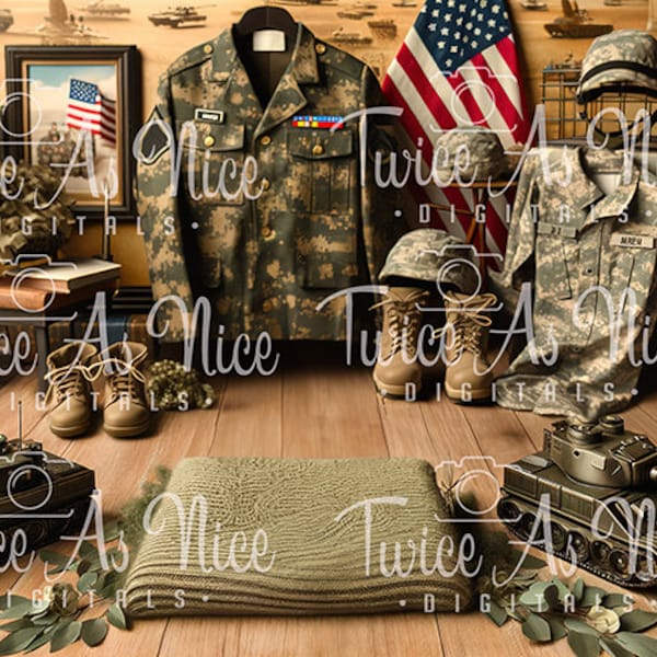 Newborn Army Military Digital Backdrop, Patriotic Newborn Photo Background, Vintage Soldier Theme, Digital Download, Neutral Boys or Girls