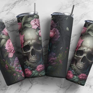 Gothic Skull & Rose Tumbler Wrap 20 oz Sublimation Tumbler Design ,9.2x8.3" Straight Skinny Tumbler Wrap, Sublimation PNG, Digital Download