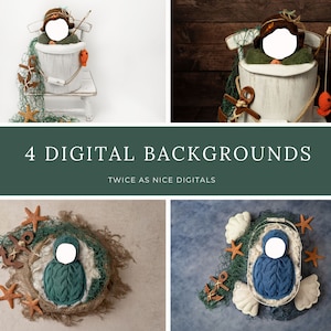 5 Fishing Themed Face Insert Newborn Digital Backdrops for Newborn Photography - Perfect for Fishing Enthusiast Parents - Canva Compatible