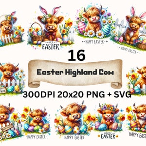 16 Highland Kuh SVG Bundle, Ostern Clipart Bundle - Highland Kuh Png | 20x20" 300dpi PNG | Digitaler Download Highland Kuh PNG