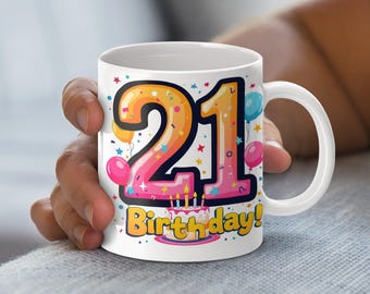 Diseño de envoltura para taza con descarga digital para cumpleaños número 21, para tazas de 11 oz y 15 oz, divertido y vibrante regalo de cumpleaños imprimible