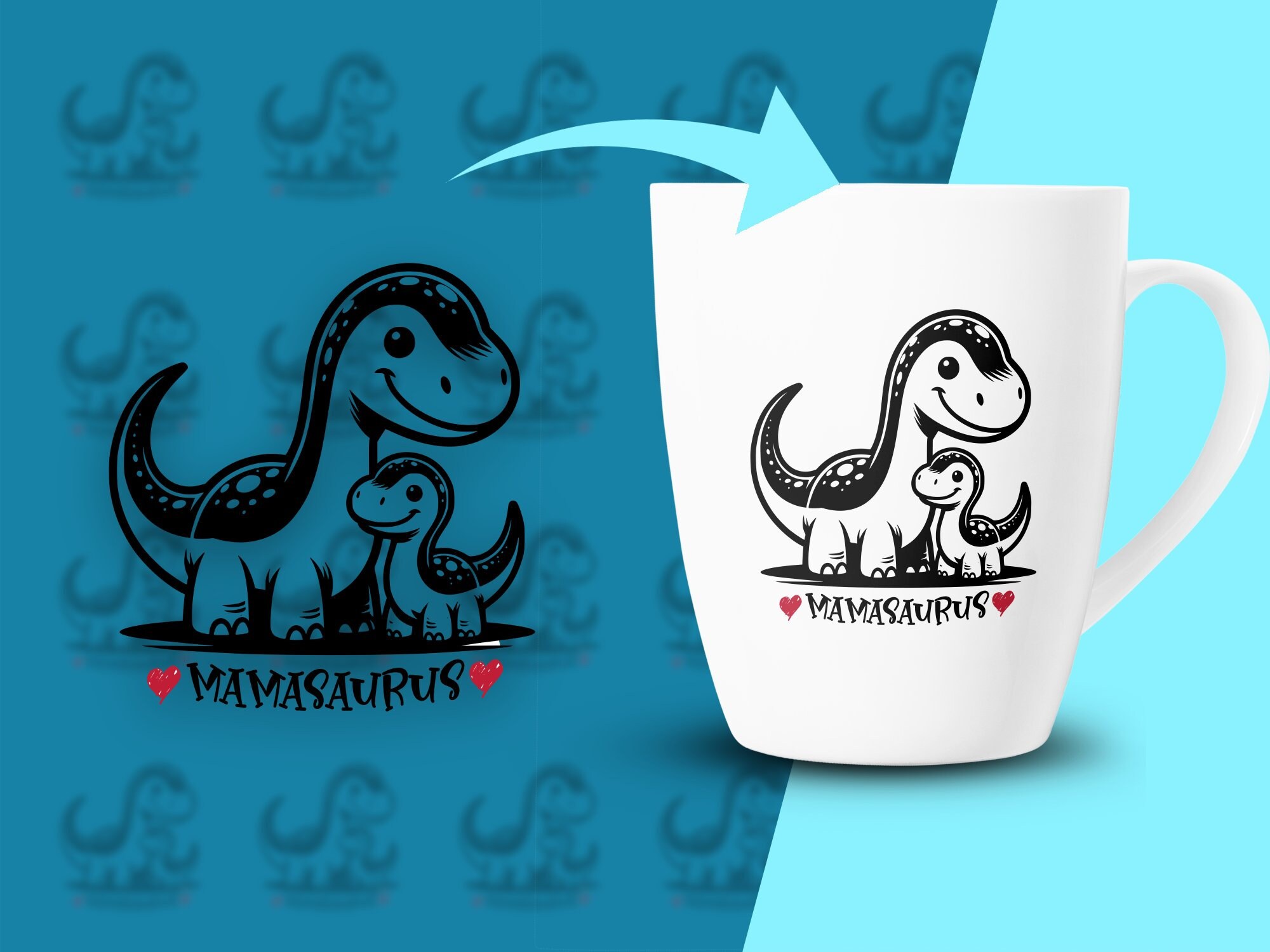 Mamasaurus SVG, Cute Dinosaur Mom and Baby, Motherhood SVG, T-rex ...