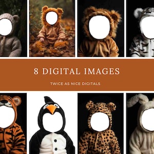 8 Animal  Baby Child Sitter Face Insert Digital Backgrounds 300 DPI Digital Backdrop Unique Designs  Digital Download wildlife head  inserts