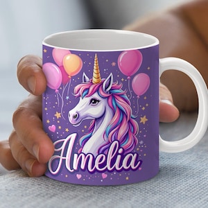 Personalisierte Einhorn Mug Wrap Design 11 Unze und 15 Unze PNG Digital Download Lustige Einhorn Kunst mit Luftballons und Sternen Niedlichen Becher Design