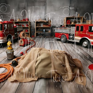 Firefighter Themed Newborn Digital Backdrop, Baby Photo Prop, Firetruck Nursery Decor, Instant Download, Gender Neutral