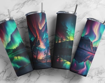 8x Bundle Alcohol Ink Northern Lights Tumbler Wrap 20oz Sublimation Tumbler Wrap, Neon Skinny Tumbler PNG, Tumbler Design, Digital Download