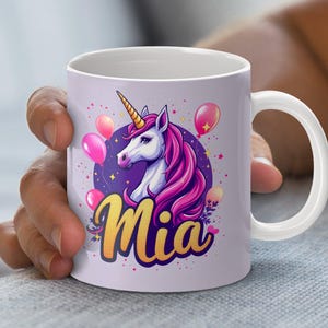 Magisches Einhorn Mia Mug Wrap Design, rosa Ballon-Einhornbecher PNG, digitaler Download, Mug Wrap Design für 11oz 15oz Tassen