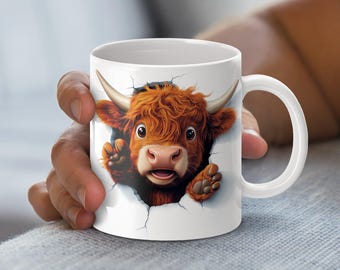 Tazza con mucca delle Highlands carina, tazza da 11oz e 15oz PNG Download digitale, tazza con mucca per sublimazione, download istantaneo