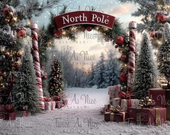 Christmas Digital Backdrop, child family, Newborn Digital Background- Design - North Pole christmas Maternity backdrop , Holidays Background